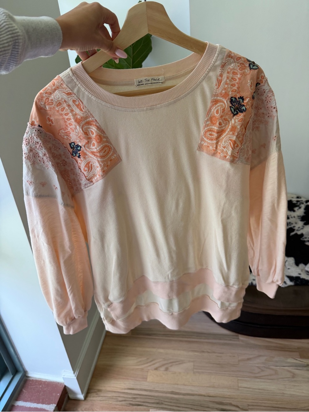 Free people peach ribbed crewneck